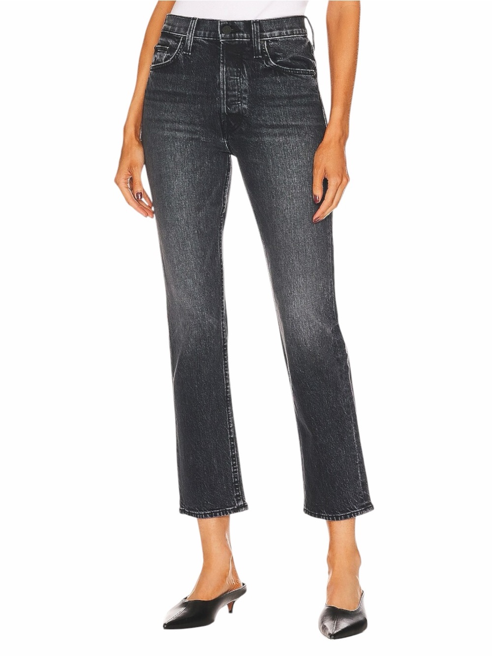 MOTHER Superior The Tomcat High-Rise Ankle Straight Leg Jeans Washed Black Sz 24